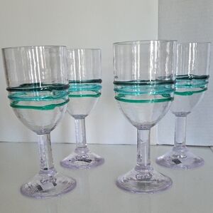 Elegant Glass Goblets with Teal Accents, Set of 4, NWT